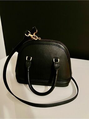 Zara Black Crossbody Dome Satchel with Gold Hardware